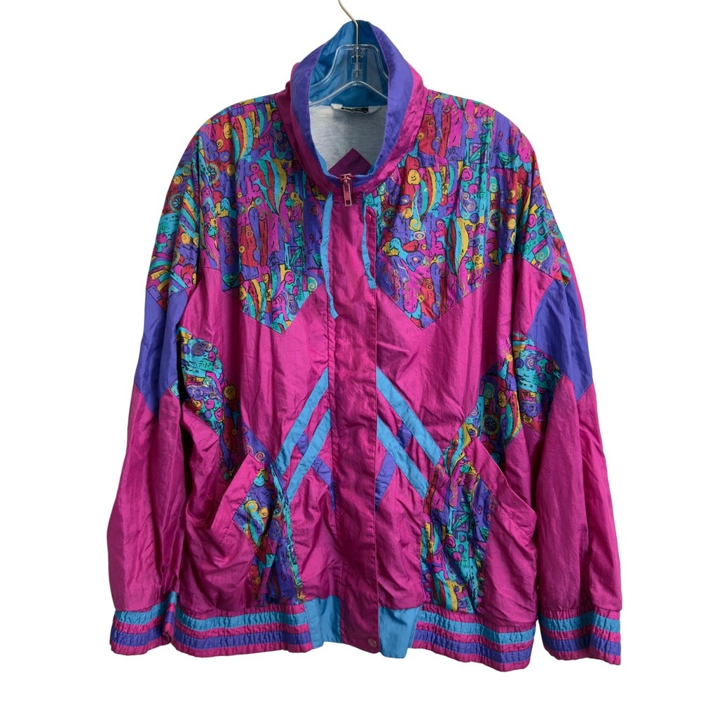 Vintage Misty Valley Sport Pink Purple Blue Abstract Windbreaker Jacket Womens L